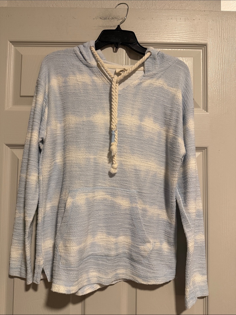 Women’s Light Blue & White Striped Hoodie Sweater